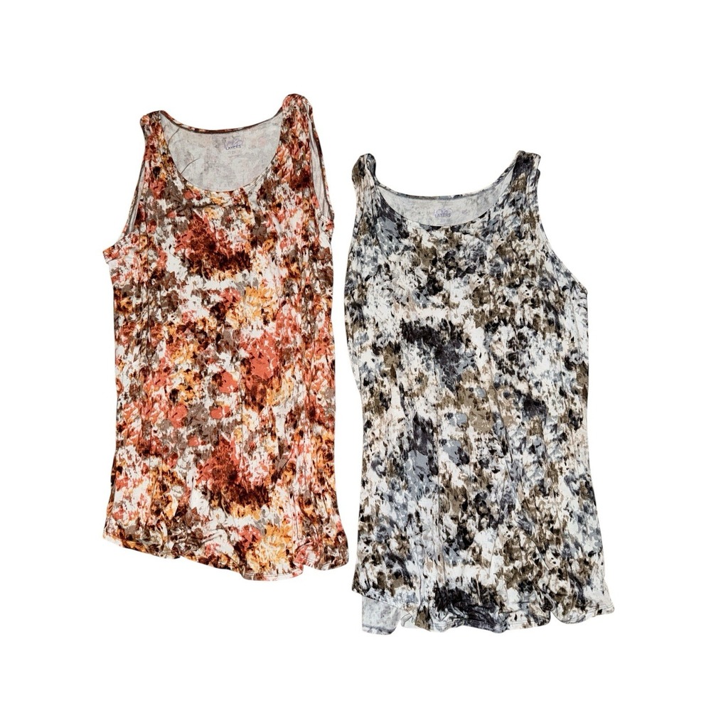 LOGO Layers Tank Top Set Womens 2X‎ Multicolor Abstract Print Rayon Spandex 2pk